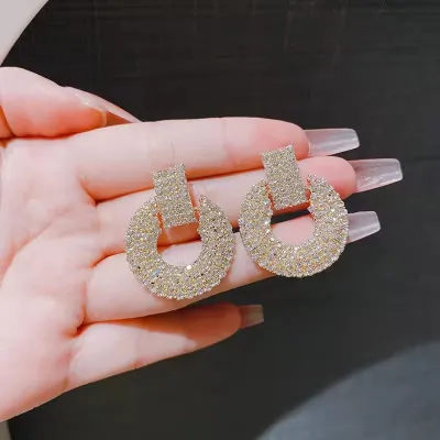 Geometrical Circle Shaped Rhinestone Earrings